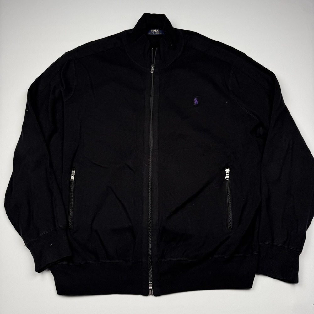 Polo Ralph Lauren Sweater Mens 3XB Big Black Full Zip Mock Neck Knit Pockets